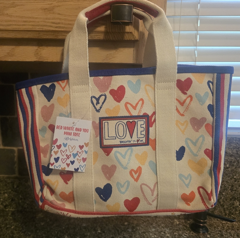 Brighton Cream Multi Heart-Print Mini Tote